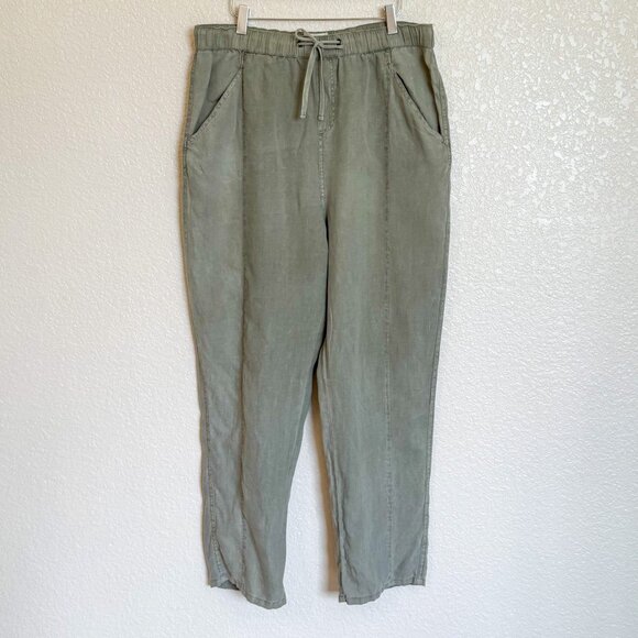 Nicole Miller New York 100% Linen Pull On Elastic Waist Pants Womens Large Green - Picture 1 of 6